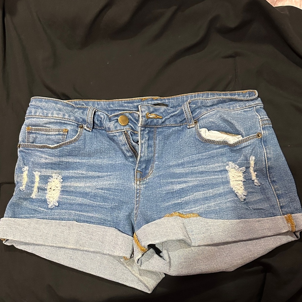 Forever 21 Blue Distressed Jean Shorts